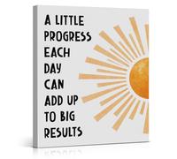 Inspirational Sunshine Canvas Wall Art a Little Progress Each Day Print Painting Mental Health Wall Decor for Classroom Home Bedroom 8x10 Inches Framed