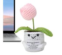 Inspirational Support Plant - Knitting Doll Flower | Handmade Crochet Potted Bloom With Positive Card, Uplifting Gift For Desk, Home, Car Or Office, Thoughtful Support Token For Friends And Family, De