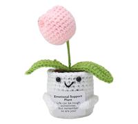 Inspirational Support Plant - Lightweight Positive Knitted Doll, Crochet Potted Flower with Motivational Message, Handmade Plant Decor, Creative Gift for Men Women Office Desk