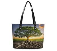 Inspirational Tree Tote Bag Large Soft Leather Purse with Zipper Lightweight Ladies Shoulder Handbag