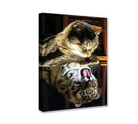 Inspirational Wall Art 1 Piece Funny Cat Canvas Print Lion Picture Mindset Is Everything Framed Yellow Cat Motivational Artwork for Bedroom Bathroom Office Decor Ready to Hang 12''W x 16''H
