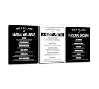 Inspirational Wall Art 3 Piece Framed Canvas Prints The 6 Pillars of Mental Wellness Personal Growth Healthy Lifestyle Essentials Motivational Quotes Posters Home Office Wall Decor(12"x16"x3pcs)