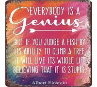 Inspirational Wall Art Everybody Is A Genius Albert Quote Watercolor Poster Metal Tin Signage The Gift For Friends Family Entertainment Sign Metal Tin Sign Gift For Women Men Gift For Women 12x12 Inch