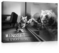 Inspirational Wall Art Tiger Canvas Mindset is Everything Decor Cat Paintings Motivational Poster Framed & Easy Hang Prints Decorations for Office Living Room Bathroom Guest Room (12"x16"x1)