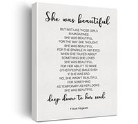 Inspirational Wall Decor She Was Beautiful F. Scott Fitzgerald Quote Canvas Painting Prints for Home Dining Room Living Room Wall Decor Framed Artwork Gifts(12x15 Inch)