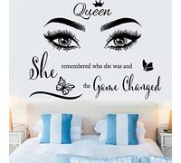 Inspirational Wall Sticker Pretty Eyelashes Eyes Wall Decals Motivational Word Letter Decal Wall Art Quote She Remembered Who She Was and The Game Changed Wall Stickers for Women Girls Bedroom Living