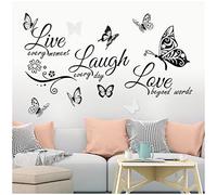 Inspirational Wall Stickers,18 PCS 3D Black and White Butterfly Wall Stickers, Quotes Letter Wall Art Decals Set, for DIY Home Bedroom Living Room Office Decoration, Party and Birthday