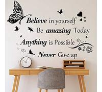 Inspirational Wall Stickers Quotes Letter Wall Art Stickers Motivational Removable Wall Decor Positive Word Butterfly Decals Peel and Stick for Bedroom Living Room Hallways Family Office Classroom