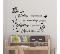 Inspirational Wall Stickers, Quotes Letter Wall Art Stickers, Motivational Removable Wall Decor Positive Word Butterfly Decals Peel and Stick for Bedroom Living Room Hallways Family Office Classroom