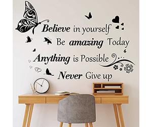Inspirational Wall Stickers Quotes Letter Wall Art Stickers Motivational Removable Wall Decor Positive Word Butterfly Decals Peel and Stick for Bedroom Living Room Hallways Family Office Classroom