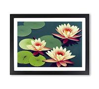 Inspirational Water Lily Flowers Framed Wall Art Print A2 Black