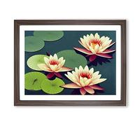 Inspirational Water Lily Flowers Framed Wall Art Print A2 Walnut