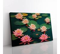 Inspirational Water Lily Pond Canvas Wall Art Print Ready to Hang, Framed Picture for Living Room Bedroom Home Office Décor, 76x50 cm (30x20 Inch)