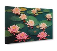Inspirational Water Lily Pond Canvas Wall Art Print Ready to Hang, Framed Picture for Living Room Bedroom Home Office Décor, 30x20 Inch (76x50 cm)