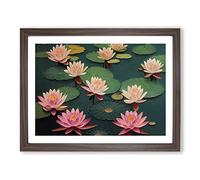 Inspirational Water Lily Pond Framed Print | A4 Walnut Framed Wall Art | Ready to Hang | Modern Floral Picture | Living Room Bedroom Lounge Office