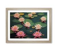 Inspirational Water Lily Pond Framed Wall Art Print A2 Oak