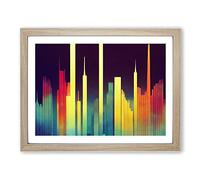 Inspirational Watercolour Skyline Abstract Framed Print | A3 Oak Framed Wall Art | Ready to Hang | Abstract Cityscape Picture | Living Room Bedroom Lounge Office