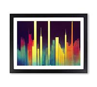 Inspirational Watercolour Skyline Abstract Framed Wall Art Print A2 Black