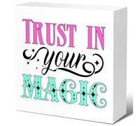 Inspirational Wood Block Signs,Trust in Your Magic Wooden Box Sign for Home Shelf Office Tabletop Desk Decor,Funny Motivational Office Sign Decor 7 * 7