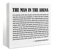 Inspirational Wood Box Office Desk Decor for Men, The Man in The Arena Office Desk Accessories for Men, Motivational Gifts for Coworkers Colleagues Boss