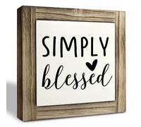Inspirational Wood Signs, Box Wood Plaques Desk Décor, Blessed Signs for Home Decor, Rustic Thanksgiving Day Decor, Freestanding Farmhouse Decor Plaque, Primitive Decoration, Simply Blessed