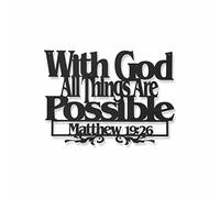 Inspirational Word Art, With God All Things Are Possible Hand-Made Wooden Wall Sign - 12"X18" Inch Religious Scripture Black Christian Bible Verses Decoration for Living Room, Kitchen, Office, Bedroom