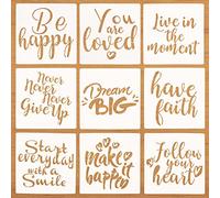 Inspirational Words Stencil Stencils Drawing Set, 9 Pieces Reusable Pattern Stencils, Drawing Stencils Children for DIY Crafts Painting on Wood, Stone, Metal Furniture and Wall Stencil