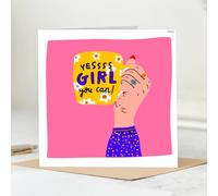Inspirational 'Yes Girl You Can' Greeting Card, Pink and Blue Design, Motivational Message