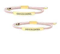 Inspire Bracelet “God is in control”, 2PCS God Is in Control Bracelet, Stainless Steel Adjustable Christian Faith Handmade Letter Braided Bracelets, Engraving Gifts Jewelry- for Men Women (Gold-Pink)
