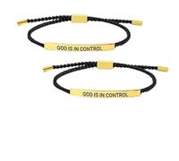 Inspire Bracelet “God is in control”, 2PCS God Is in Control Bracelet, Stainless Steel Adjustable Christian Faith Handmade Letter Braided Bracelets, Engraving Gifts Jewelry- for Men Women (Gold-Black)