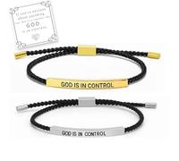Inspire Bracelet God Is In Control, Christian Faith Bracelets, Stainless Steel Engraving Inspirational Bracelet, Adjustable Handmade Braided God Bracelets Jewelry for Women Men (All)