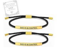 Inspire Bracelet God Is In Control, Christian Faith Bracelets, Stainless Steel Engraving Inspirational Bracelet, Adjustable Handmade Braided God Bracelets Jewelry for Women Men (Gold)