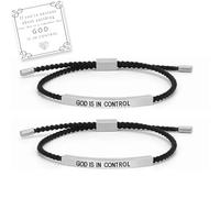 Inspire Bracelet God Is In Control, Christian Faith Bracelets, Stainless Steel Engraving Inspirational Bracelet, Adjustable Handmade Braided God Bracelets Jewelry for Women Men (Silver)