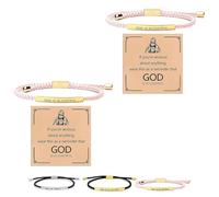 Inspire Bracelet “God is in control”, God Is in Control Bracelet, Stainless Steel Adjustable Christian Faith Handmade Letter Braided Bracelets, Engraving Gifts Jewelry (2pcs Pink)