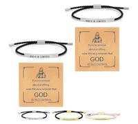Inspire Bracelet “God is in control”, God Is in Control Bracelet, Stainless Steel Adjustable Christian Faith Handmade Letter Braided Bracelets, Engraving Gifts Jewelry (2pcs Silver)