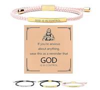 Inspire Bracelet “God is in control”, God Is in Control Bracelet, Stainless Steel Adjustable Christian Faith Handmade Letter Braided Bracelets, Engraving Gifts Jewelry (Pink)