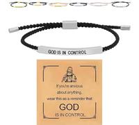Inspire Bracelet “God is in control”, God Is in Control Bracelet, Stainless Steel Adjustable Christian Faith Handmade Letter Braided Bracelets - for Men&Women (Silver-Black,2 Pcs)