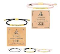 Inspire Bracelet “God is in control”, God Is in Control Bracelet, Stainless Steel Adjustable Christian Faith Handmade Letter Braided Bracelets, Engraving Gifts Jewelry (Gold+Pink)