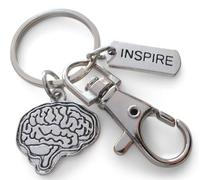 'Inspire' Brain Keychain/Bag Charm in a Velvet Gift Bag, Brain Surgeon, Biology Teacher. Psychologist, Psychiatrist