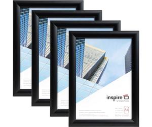 Inspire by Hampton A4 Snap Frame 21x30cm Black Pack of 4, Acrylic Front, Easy Open, Wall Mountable, For Posters Certificates Photos