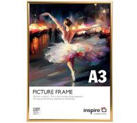 inspire by Hampton Frames | A3 Gold Poster Frame, Acrylic (Non-Glass), Pack of 1 | Lightweight, Shatterproof, Easy Backloader Design | Display Photos, Posters, Certificates