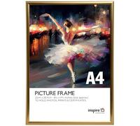 inspire by Hampton Frames | A4 Backloader Poster Frame, 21x29.7cm, Gold, Acrylic Front | Lightweight, Easy-Change Design | Display Photos, Art, Certificates