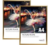 inspire by Hampton Frames | A4 Backloader Poster Frame Pack of 2, Gold, Acrylic Front | Lightweight, Easy to Hang, Shatterproof | Display Photos, Artworks Securely