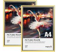 inspire by Hampton Frames | A4 Picture Poster Frame 2-Pack, 21x30cm, Gold, Acrylic (Non-Glass) | Easy Loader Design, Lightweight, Wall or Tabletop Display | Modern Home Décor Solution