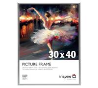 Inspire By Hampton Frames ALUM 30 x 40 cm Satin Silver Picture Photo Frame Acrylic (Non Glass)