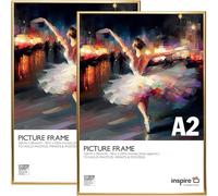 inspire by Hampton Frames | BACKLOADER A2 Poster Frame, 42x59cm, Gold, Acrylic (Non-Glass), Pack of 2 | Lightweight, Easy-Open Design, Wall Mount | For Posters and Artwork Display