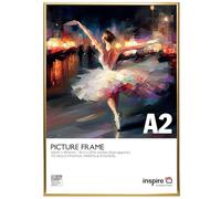 inspire by Hampton Frames | BACKLOADER A2 Poster Frame | 42x59cm, Gold, Plastic, Acrylic Front | Drop-In Back, Swivel Clips, Wall Mount | Modern Display for Photos, Prints, Art