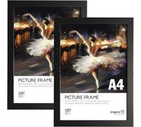 inspire by Hampton Frames | CAMBRIDGE A4 Photo Frames, Pack of 2, Black, 29.7x21cm, Engineered Wood, Acrylic Front | Freestanding or Wall Mount, Modern Paperwrapped Wood Effect