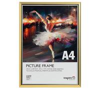 inspire by Hampton Frames | EASYLOADER A4 Picture Poster Frame IBH-EASA4GDP-PK1 | 21x30cm, Gold, Plexi (Non-Glass), Plastic | Wall Mount or Freestanding | Modern Display for Photos, Art