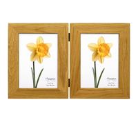 inspire by Hampton Frames | OAKRIDGE Hinged Double Photo Frame, 5x7 (13x18cm), Natural Oak, Polished Wood, Glass Apertures | Freestanding, Multi Aperture Display